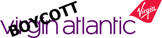 Virgin atlantic logo with the word BOYCOTT on top of it